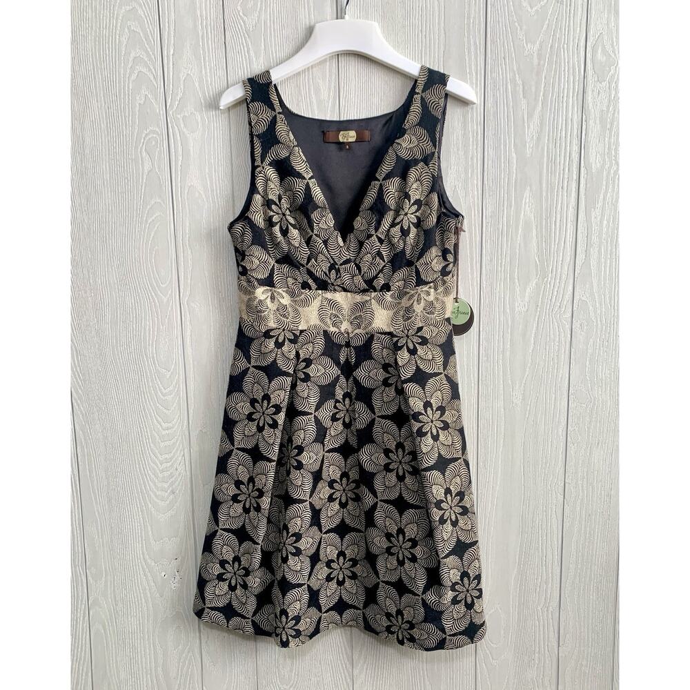 Eva Franco Kora Dress Gold Crush Black Sleeveless 8 NWT